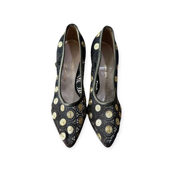 Rare Vintage David Evins Black Lace Heels – Hand-Painted Soles, Size 6B - Picture 4 of 13